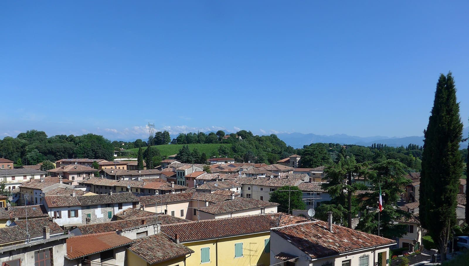 Panorama di Ponti sul Mincio con i tetti delle case tra il verde
