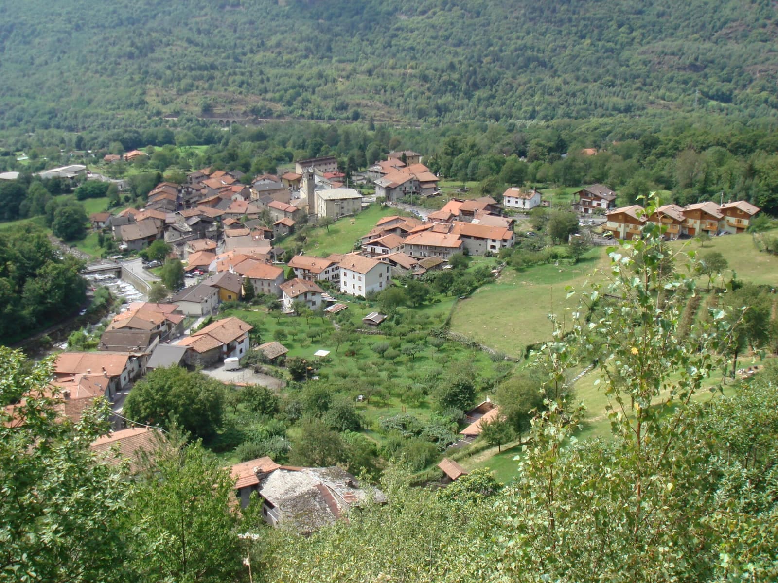 Rino, frazione di Sonico, vista dall'alto con le case tra il verde